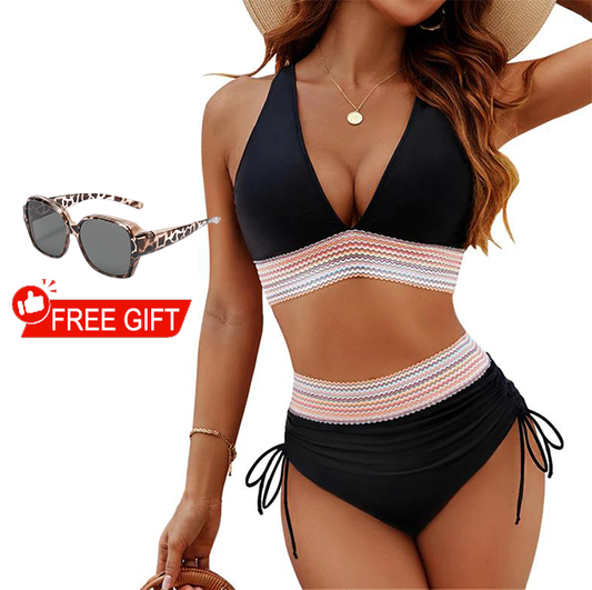 ⏰2026 Summer Hot Sale 60% OFF⏳High Waisted Tummy Control Color Block Bikini Set With Free Sunglass🕶️