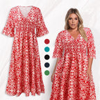 💖LAST DAY SALE 50% OFF💖Bohemian casual print V-neck waist wrap long dress
