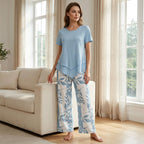 👗LIMITED-TIME 50% OFF! 🍃 Casual 2-Piece Set – Layered Tunic Top & Printed Wide-Leg Pants, Lightweight Polyester 🌸