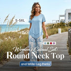 👗LIMITED-TIME 50% OFF! 🍃 Casual 2-Piece Set – Layered Tunic Top & Printed Wide-Leg Pants, Lightweight Polyester 🌸