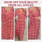 💖LAST DAY SALE 50% OFF💖Bohemian casual print V-neck waist wrap long dress