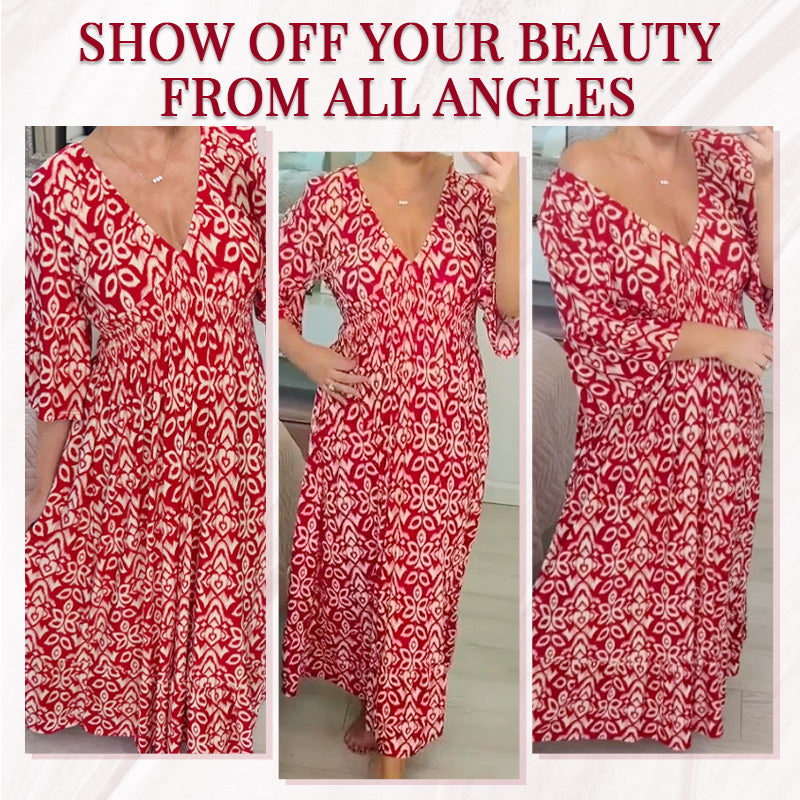 💖LAST DAY SALE 50% OFF💖Bohemian casual print V-neck waist wrap long dress