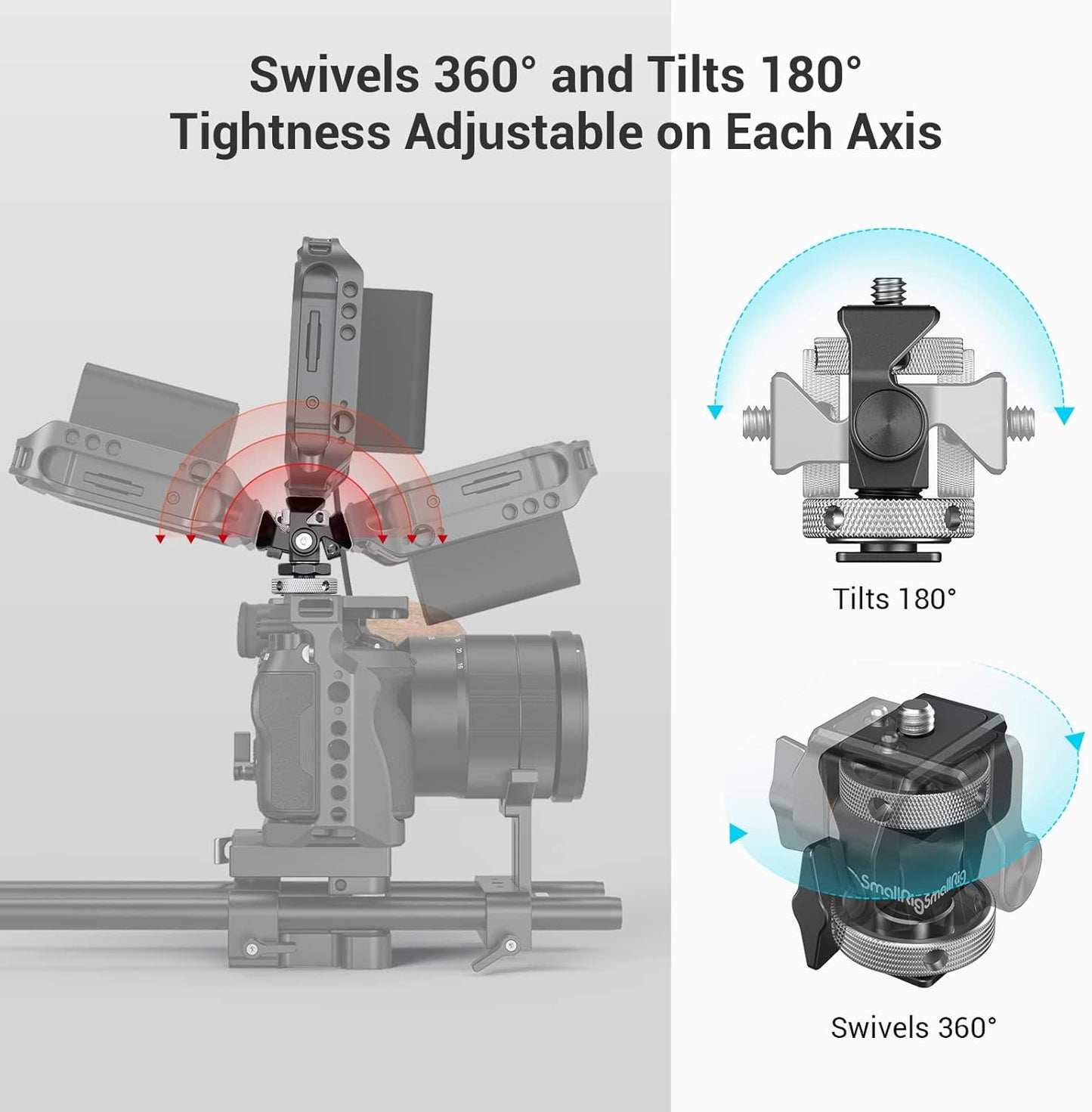 📷Camera Monitor Mount with Cold Shoe Adapter, 360° Swivel and 180°