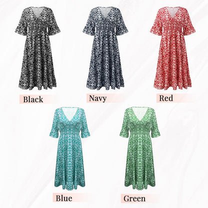 💖LAST DAY SALE 50% OFF💖Bohemian casual print V-neck waist wrap long dress