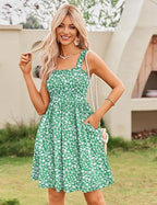 ⏰Hot Sale 49% Off💃Women's Summer Dresses Casual Square Neck Floral Sundress With Pockets