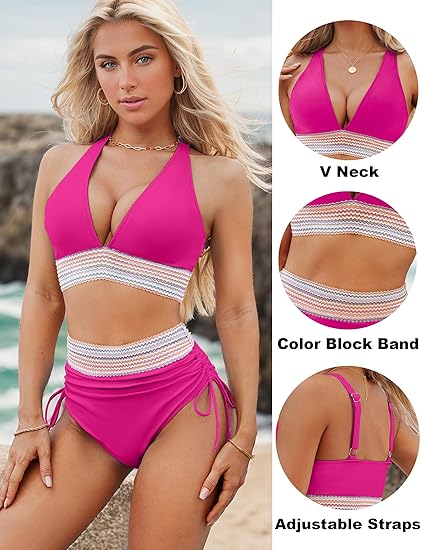 ⏰2026 Summer Hot Sale 60% OFF⏳High Waisted Tummy Control Color Block Bikini Set With Free Sunglass🕶️