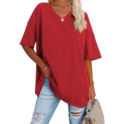 🌷2026 Hot Sale-49% OFF🌷Women's Summer Half Sleeve Casual Loose Fit Cotton Tunic T-shirt