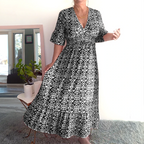 💖LAST DAY SALE 50% OFF💖Bohemian casual print V-neck waist wrap long dress