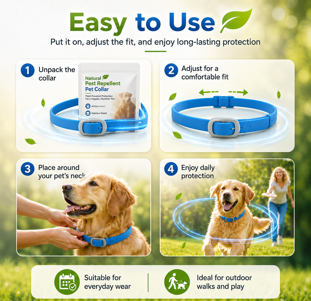 ⏰LIMITED TIME 50% OFF!🔥 Natural Essential Oil Pet Pest Repellent Collar - Adjustable Fit & Lightweight