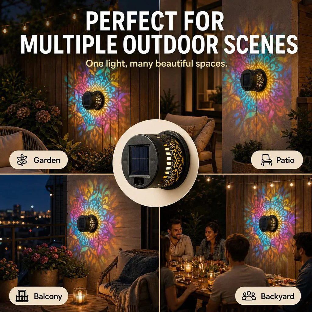 🌀💥Limited Sale Buy 1 Get 1 Free🌞💡Solar Mandala Wall Light Outdoor Garden Fence Projector Lamp Patio Ambient Decor