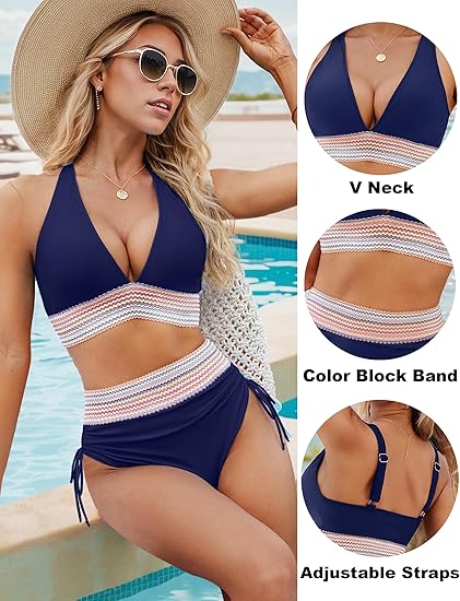 ⏰2026 Summer Hot Sale 60% OFF⏳High Waisted Tummy Control Color Block Bikini Set With Free Sunglass🕶️