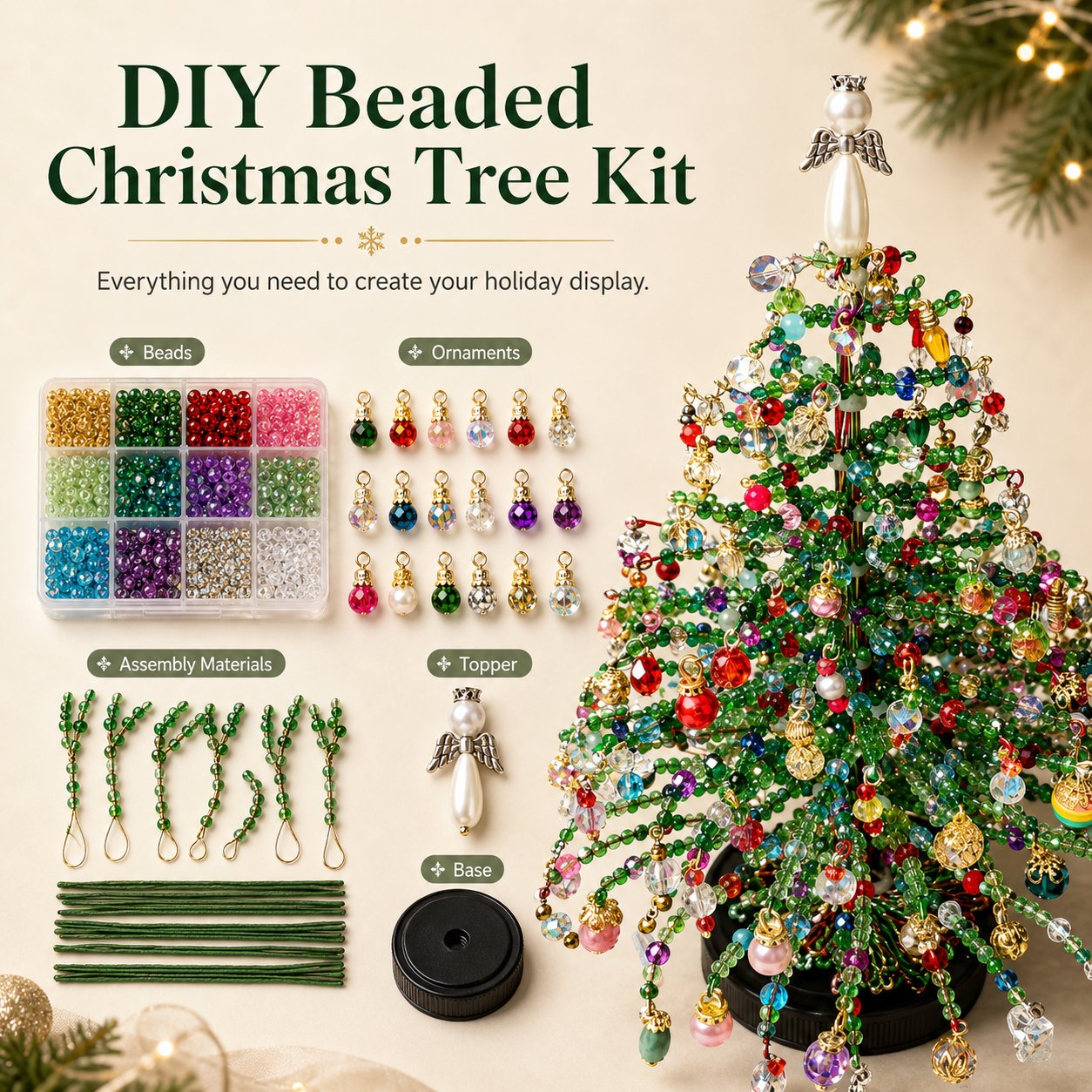 🎄✨ DIY Beaded Christmas Tree Kit – 🎅Create Your Own Sparkling Holiday Decoration