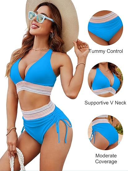 ⏰2026 Summer Hot Sale 60% OFF⏳High Waisted Tummy Control Color Block Bikini Set With Free Sunglass🕶️