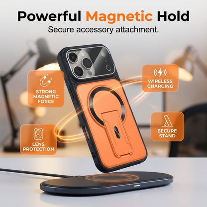 MagSafe Magnetic Case with Camera Lens Cover & Invisible Stand for iPhone