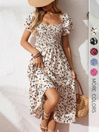 🌈2026 Summer Hot Sale 50% OFF!✨Square Neck Floral Midi Dress – Smocked Bodice, Flowy Tiered Skirt, Romantic 🌸