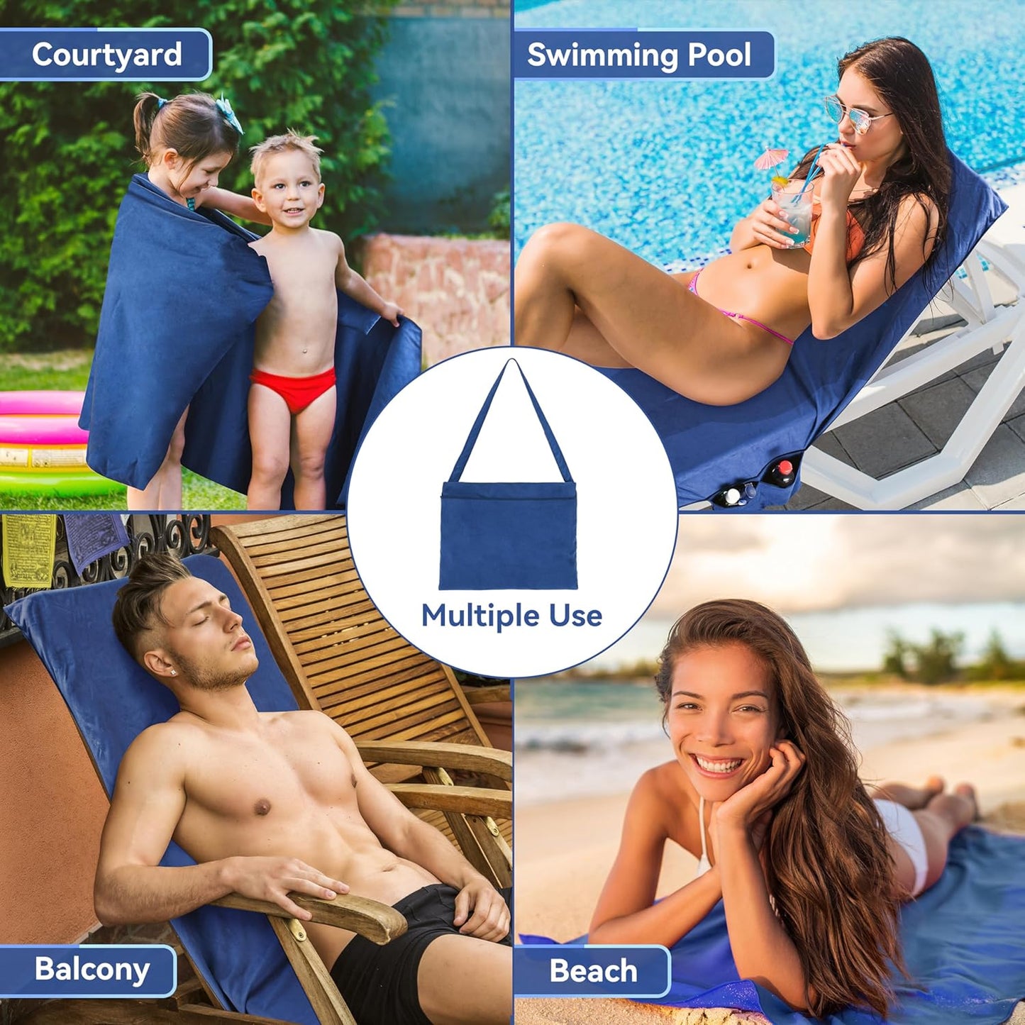 🏖️Limited Time Sale 50% OFF!🌞OHS Sun Lounger Towel with Pockets & Carry Bag 🏖️  Extra-Large Microfibre Beach Towel – Quick-Dry, Lightweight & Sand-Resistant☀️🇬🇧✨