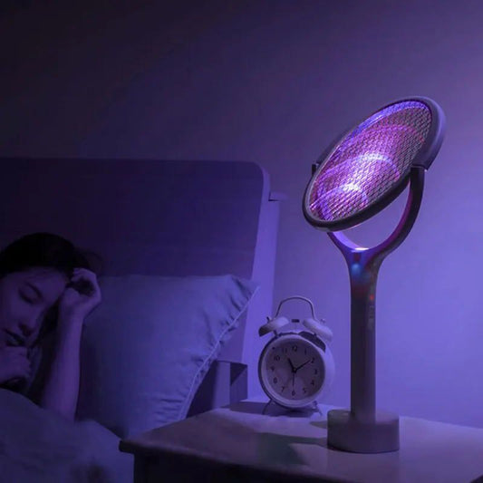 2 in 1 Electric Mosquito Swatter & Bug Zapper | USB Rechargeable 3000V Fly Killer with Strong Light & Safety Protection Net, Child & Pet Friendly for Home, Garden, Camping