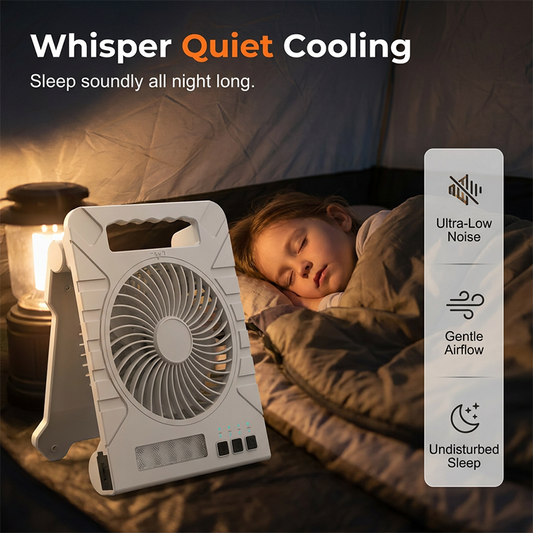 Dual-Power Outdoor Fan with Solar Panel and Light