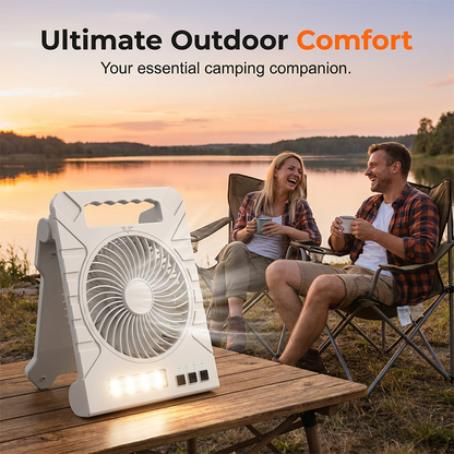 Dual-Power Outdoor Fan with Solar Panel and Light