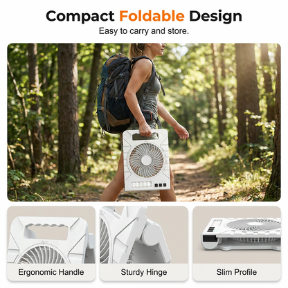 Dual-Power Outdoor Fan with Solar Panel and Light