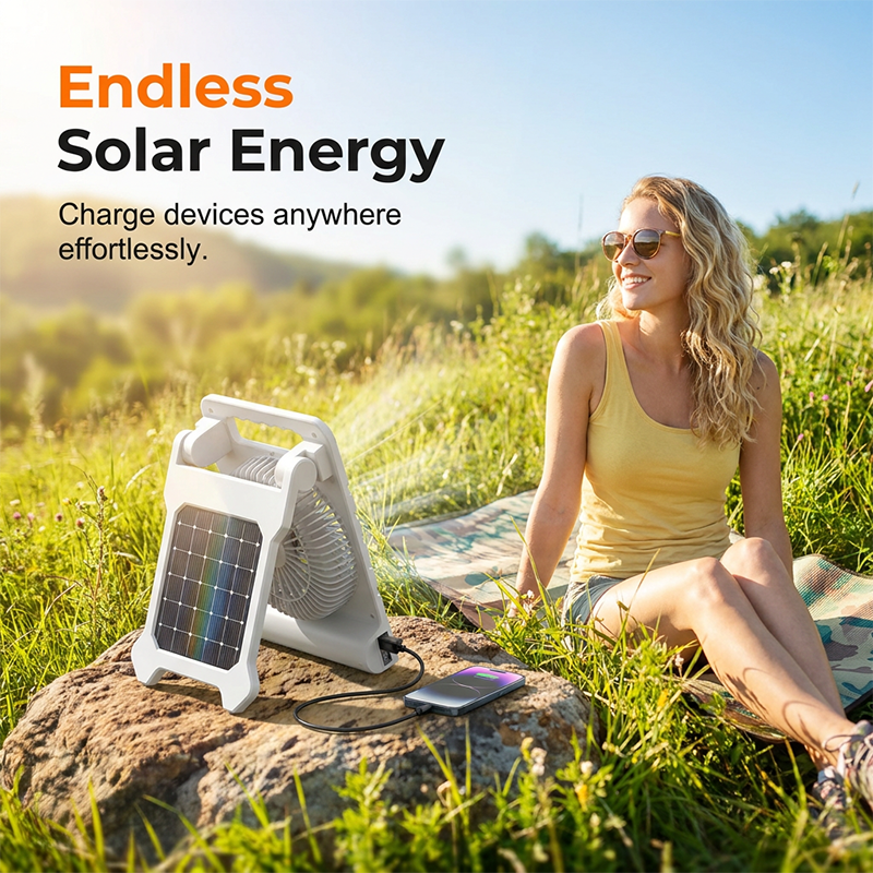 Dual-Power Outdoor Fan with Solar Panel and Light