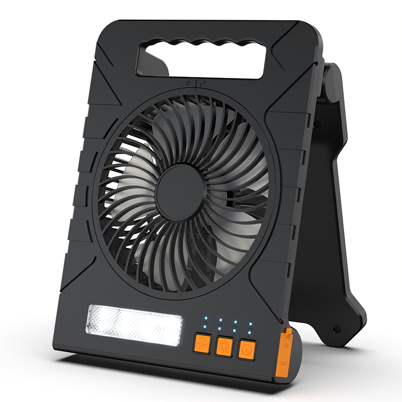 Dual-Power Outdoor Fan with Solar Panel and Light