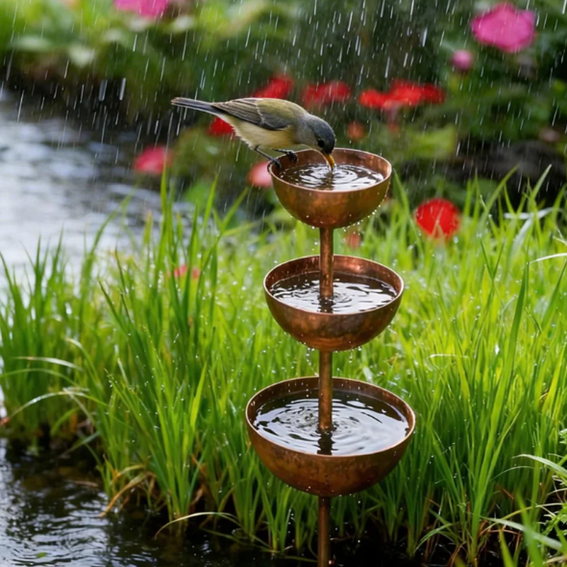 3-Tier Rustic Metal Bird Feeder & Drinker Stake