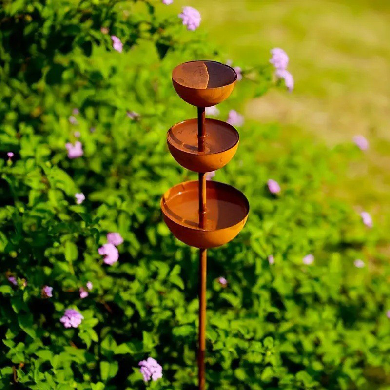 3-Tier Rustic Metal Bird Feeder & Drinker Stake