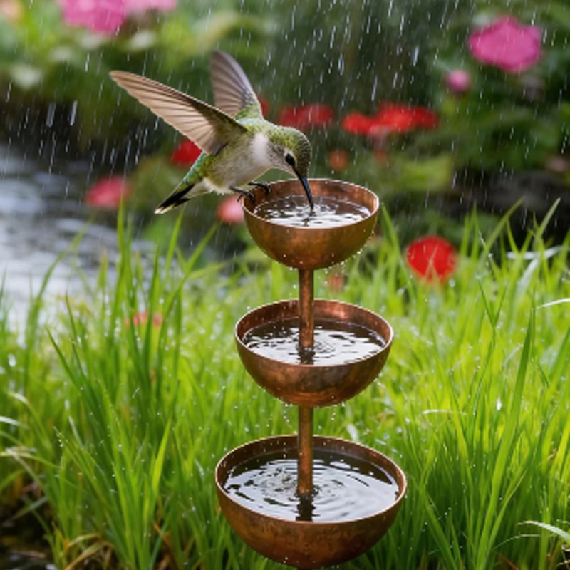 3-Tier Rustic Metal Bird Feeder & Drinker Stake