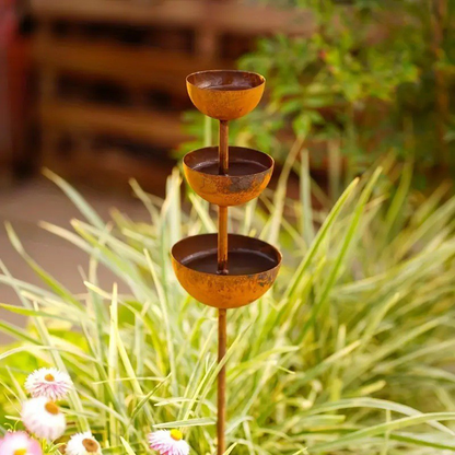 3-Tier Rustic Metal Bird Feeder & Drinker Stake
