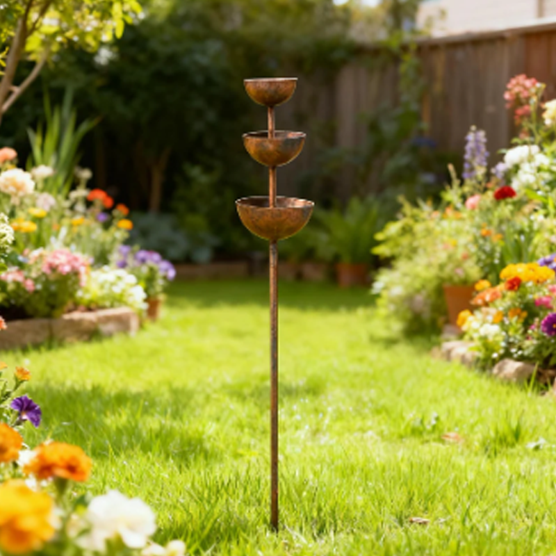 3-Tier Rustic Metal Bird Feeder & Drinker Stake