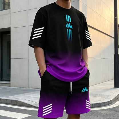 👕 50% OFF NOW! ☀️ Men's Summer T-Shirt & Shorts Set – Gradient design, breathable & lightweight – Perfect for hot days & casual outings 🩳