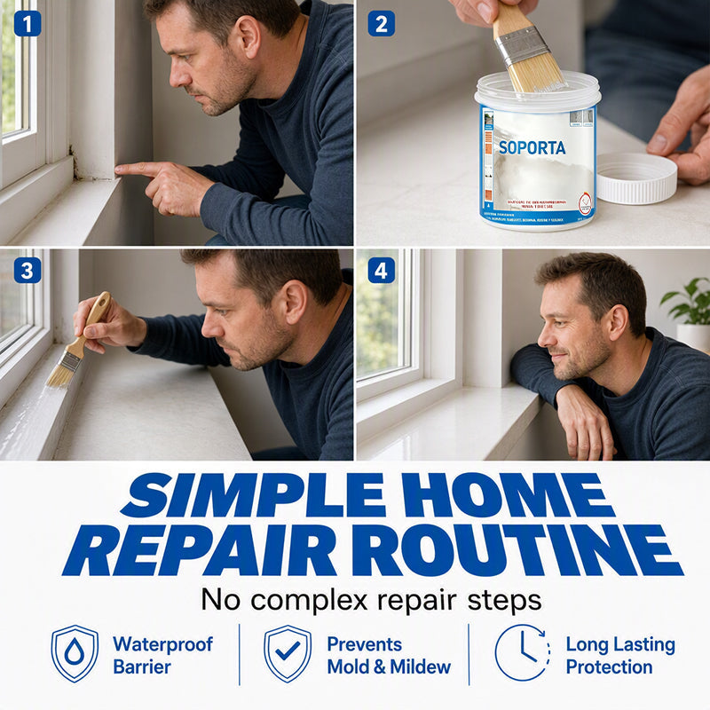 Four-step home waterproof repair routine with brush-on sealant